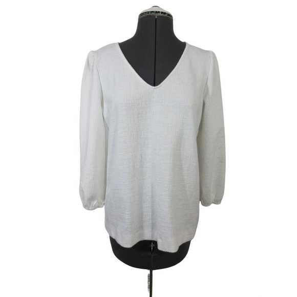 Rose + Olive ribbed textured 3/4 sleeve  v-neck blouse,‎ top M - Picture 1 of 12